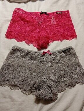 bebe Lace Boyshort Panties in Hot Pink and Gray